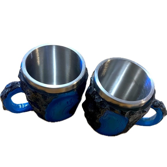 Blue Agate Inspired Stone Mugs with Stainless Steel Inserts (2) - Picture 4 of 6